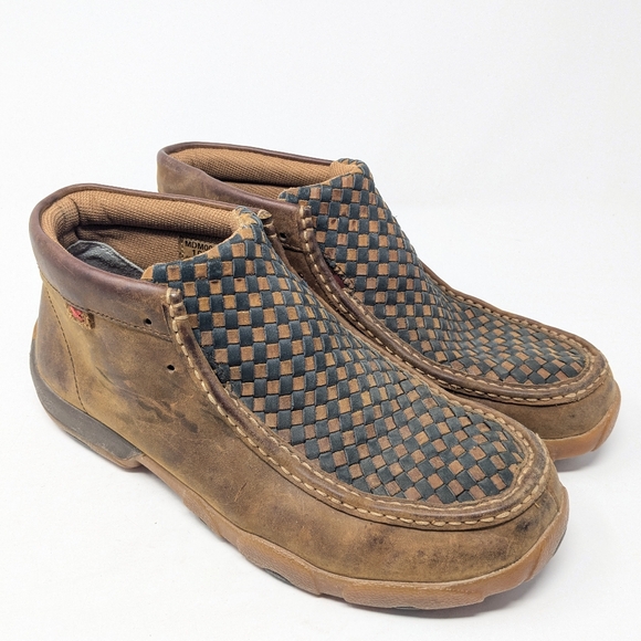 Twisted X Men's Size 10 M Oiled Saddle Chukka Driving Moc Brown Checkered Boots - Picture 1 of 9
